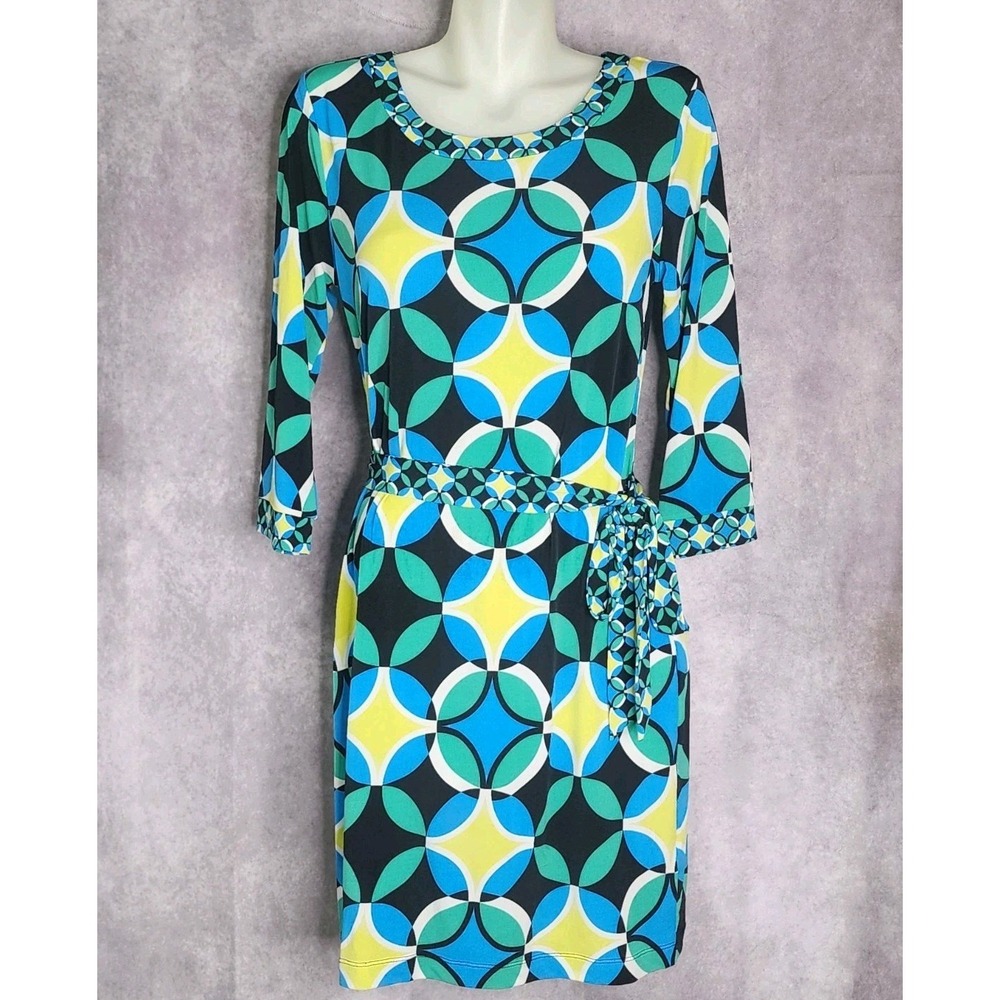 Banana Republic Blue Teal Yellow Geometric Long Sleeve Dress